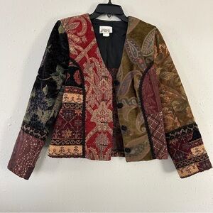 Zoe Vintage Pattern Printed Colorblock 70s 80s Retro Jacket Small